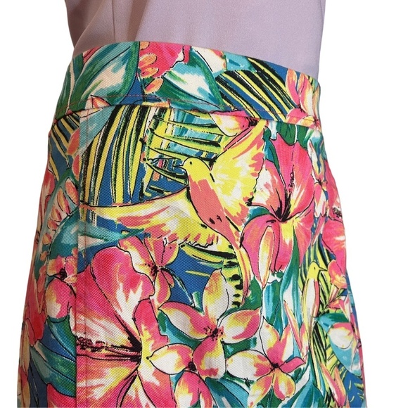 LOFT Cotton Skirt Hibiscus and Birds Colourful Finely Tailored Knee Length - Picture 6 of 11